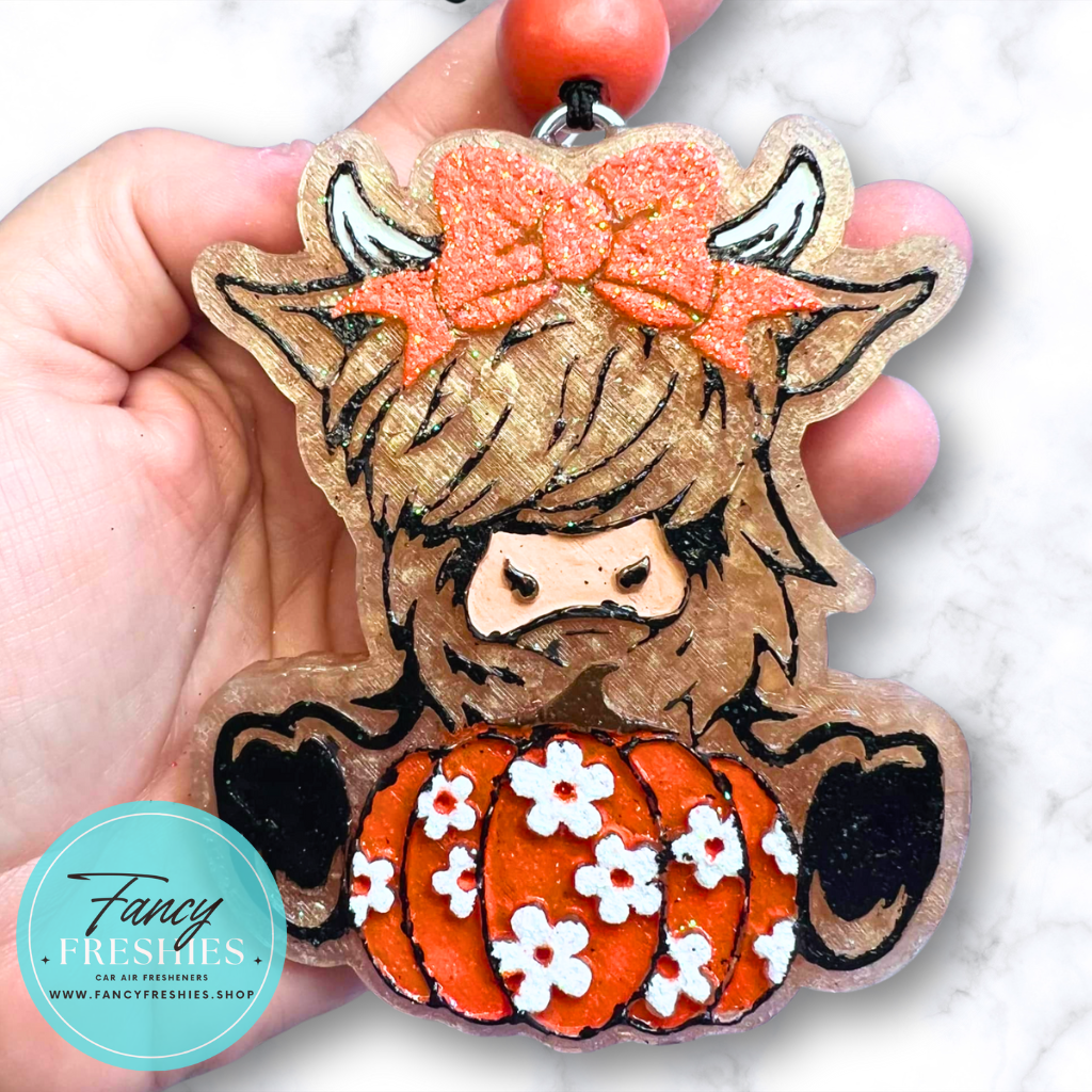 Highland Cow with Pumpkin Freshie