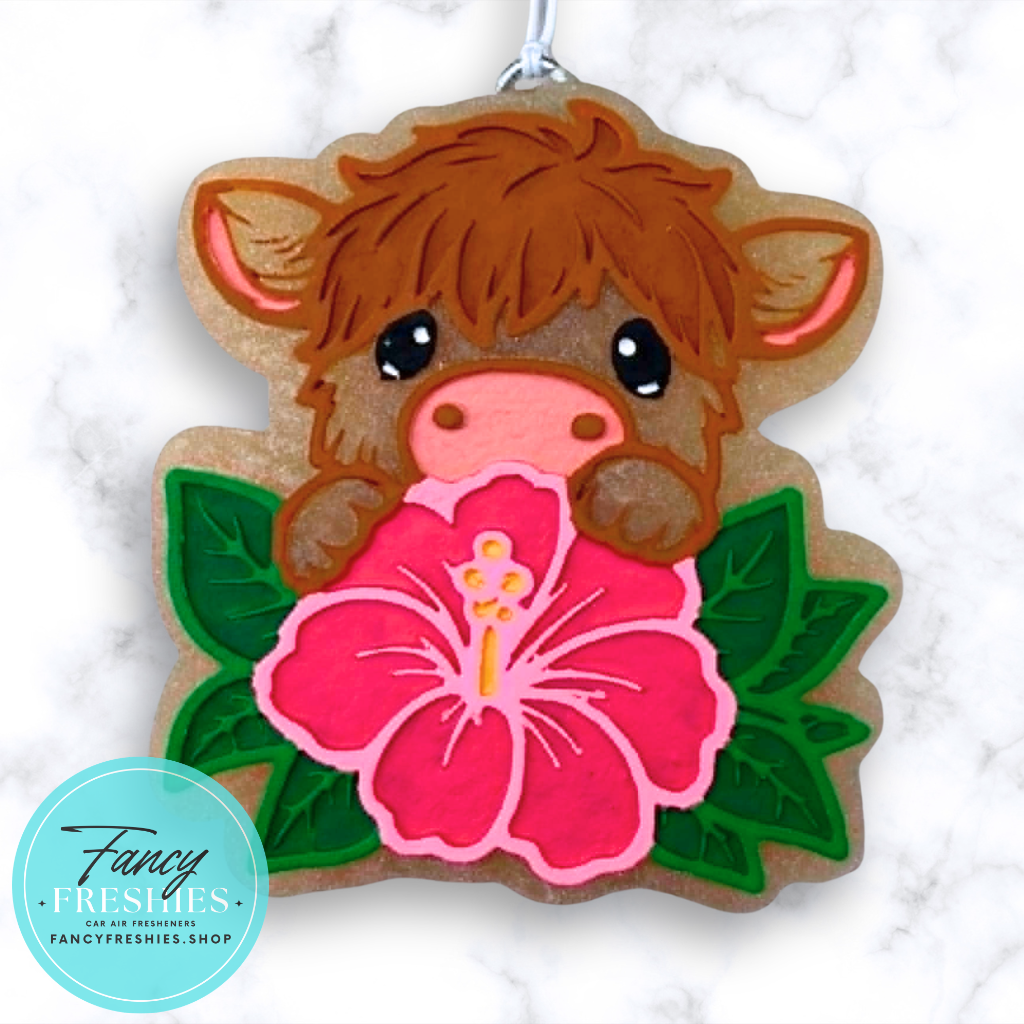 Highland Cow with Hibiscus Freshie