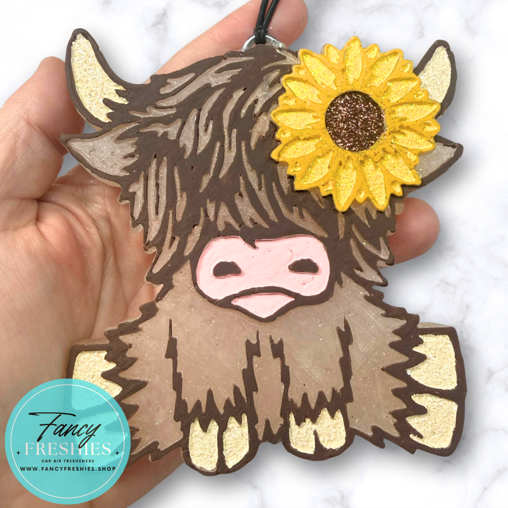 Highland Cow with Sunflower Freshie