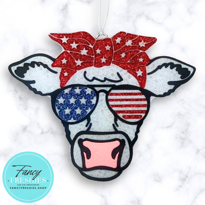 Cow With Patriotic Sunglasses Freshie