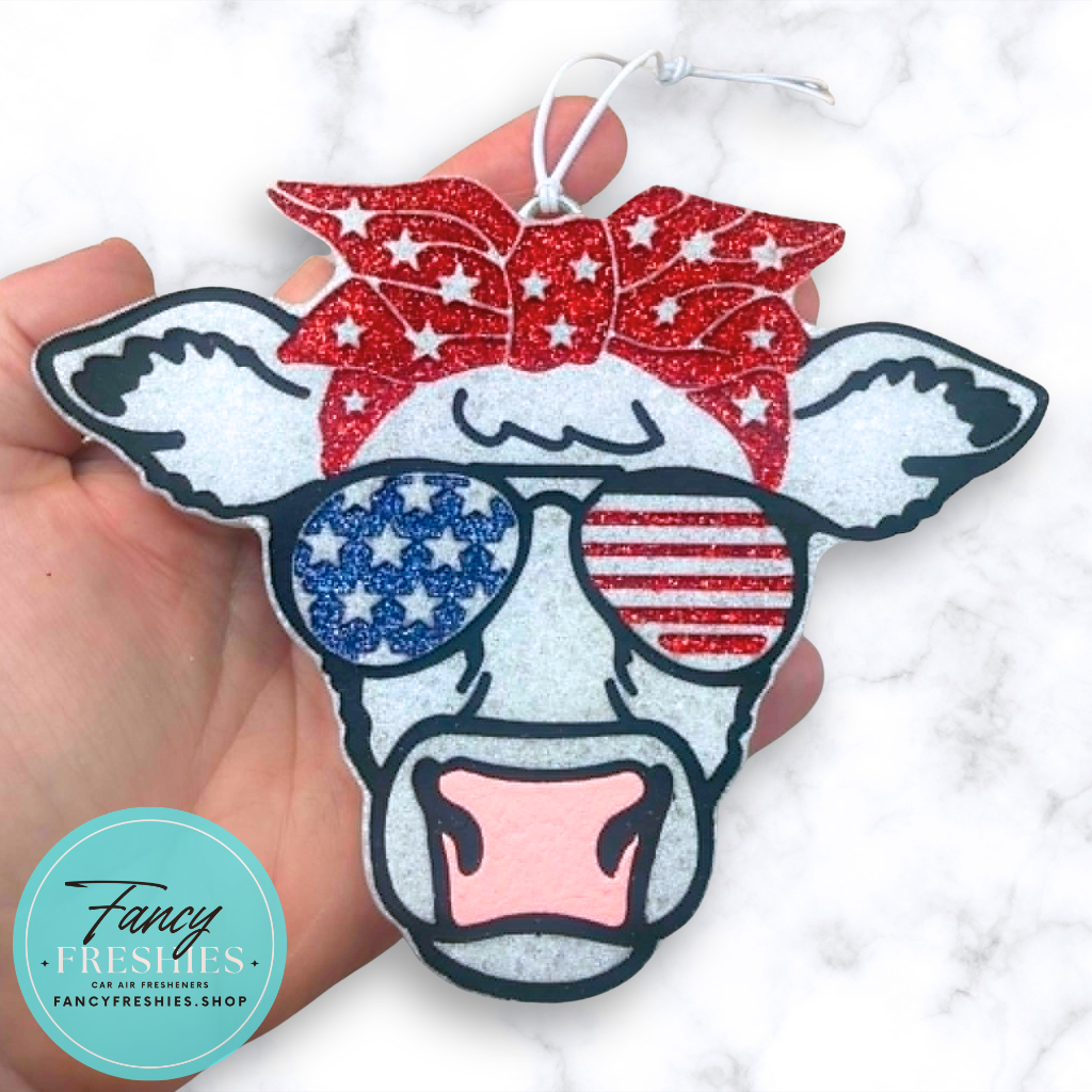 Cow With Patriotic Sunglasses Freshie