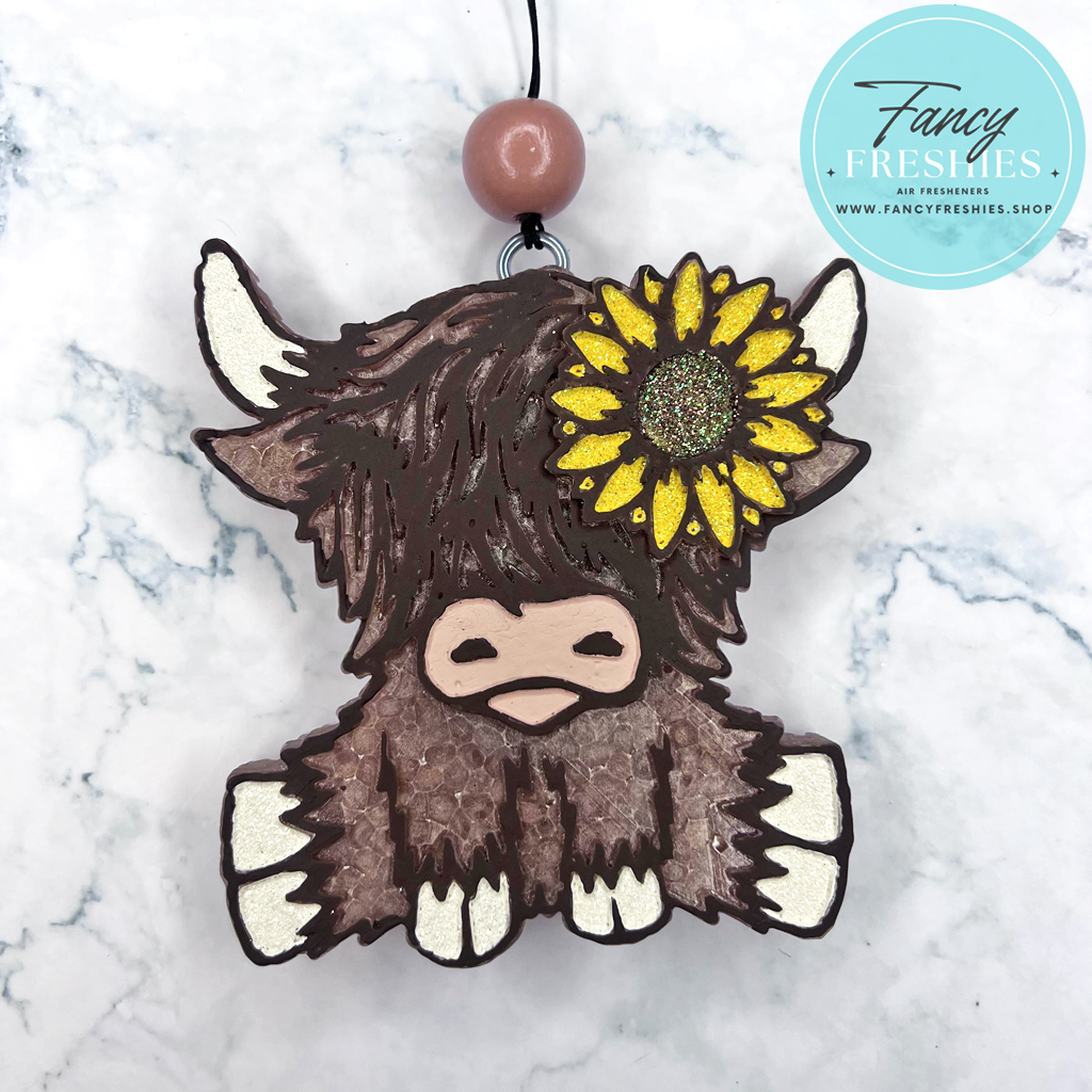 Highland Cow with Sunflower Freshie