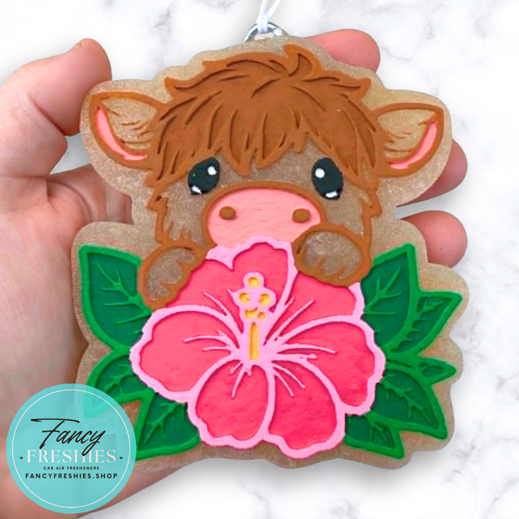 Highland Cow with Hibiscus Freshie
