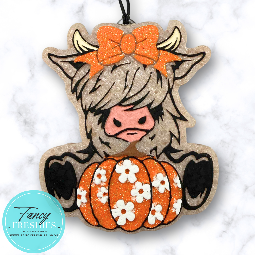 Highland Cow with Pumpkin Freshie