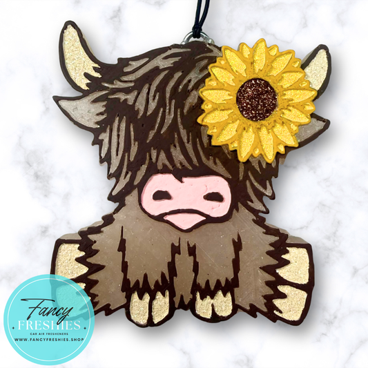 Highland Cow with Sunflower Freshie